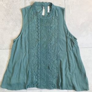 Sage green lace + embroidered top